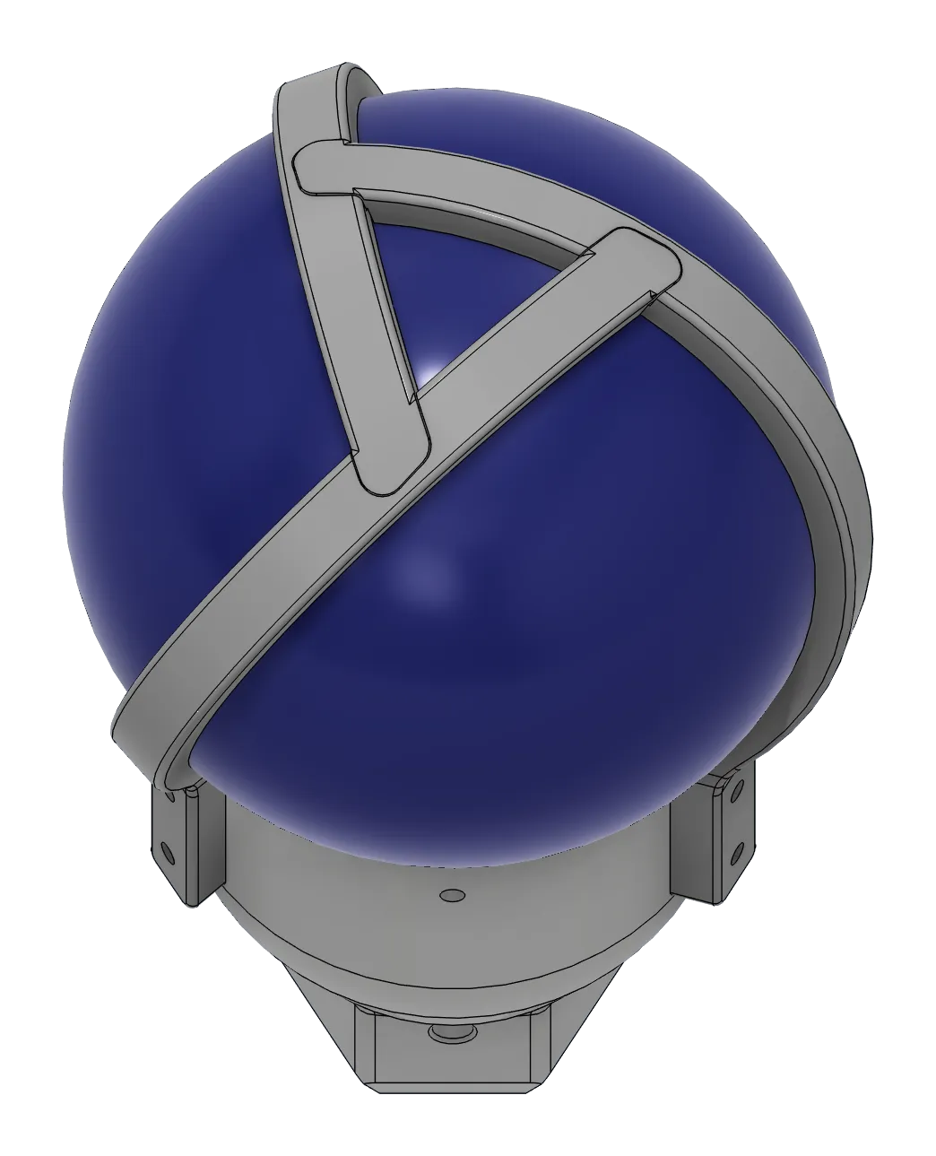 Render of the Trifecta topper from above, three segments meeting in a triangle on top of the orb