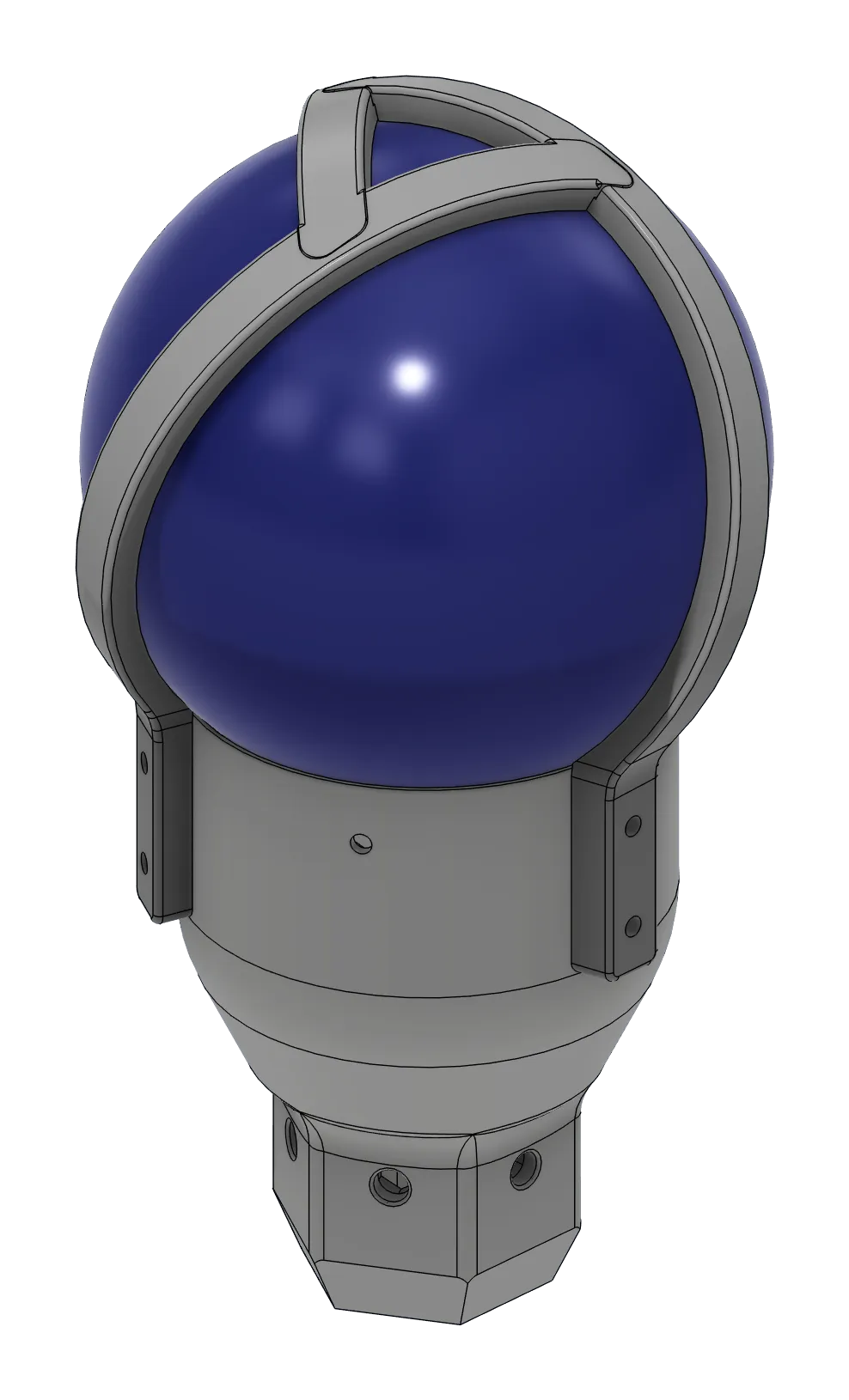 Render of the Trifecta topper from the side, segments wrapping the orb